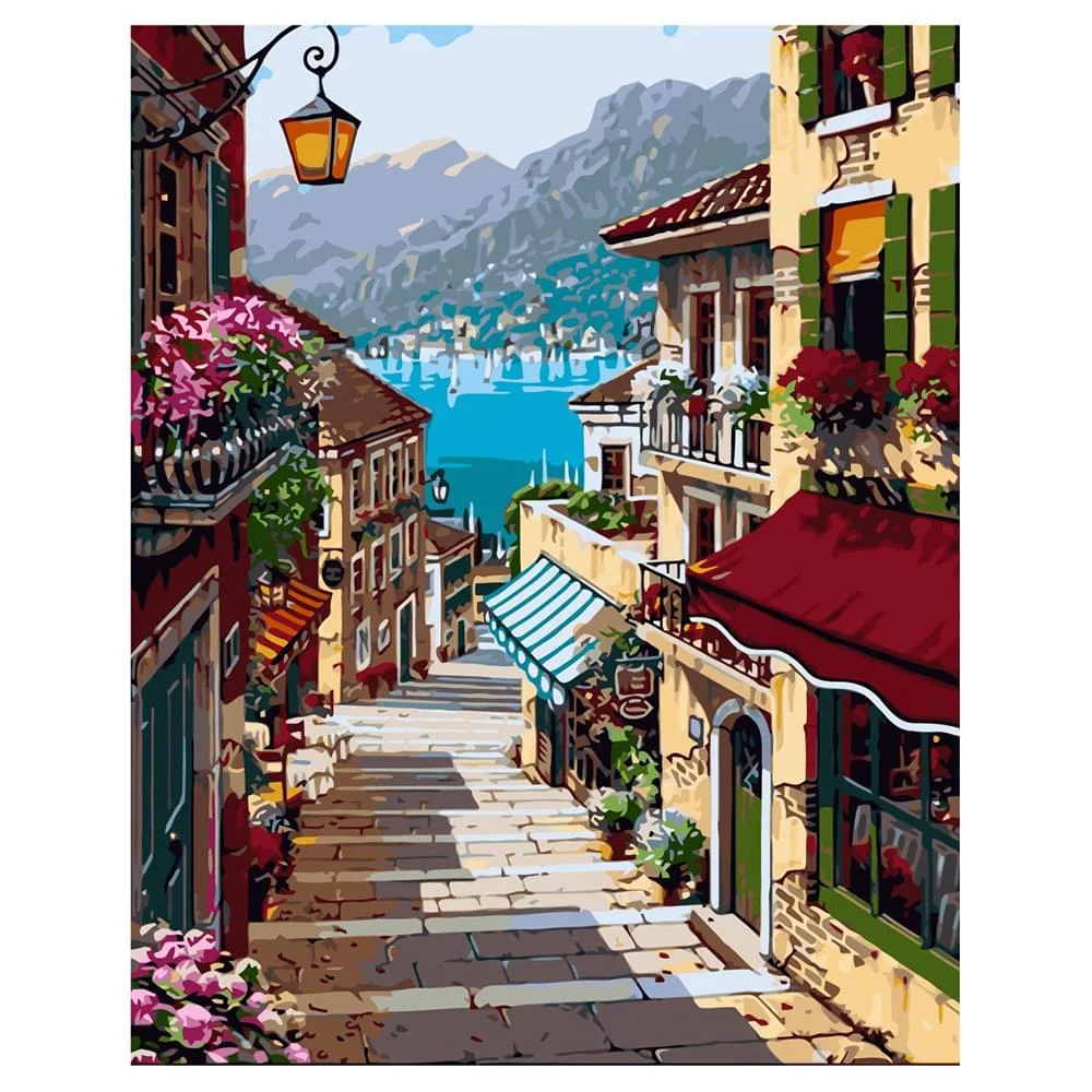 Картина по номерам Strateg Пейзаж Горный город в 40х50 см термопакете (VA-2163-mt)