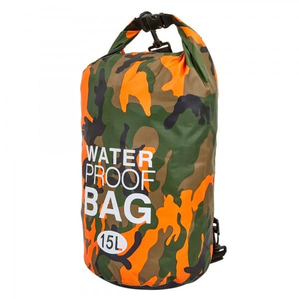 Гермомішок водонепроникний Waterproof Bag 15 л Камуфляжний з помаранчевим