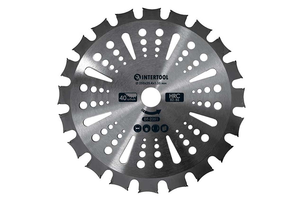 Ніж для мотокоси/тримера з твердосплавними напайками Intertool DT-2351 ø 255 мм 40T двосторонній