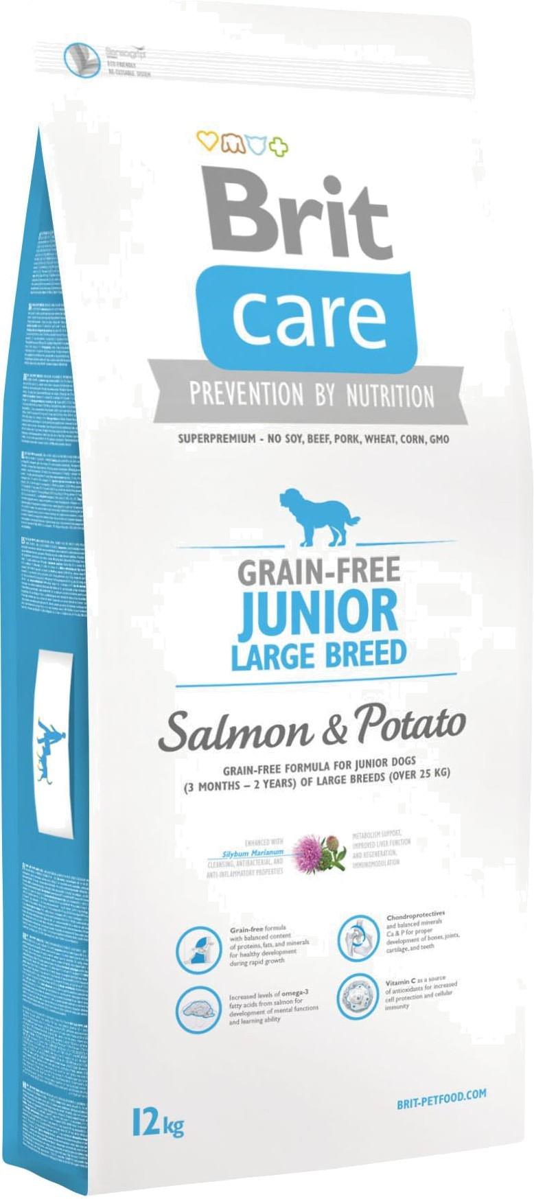 Сухой корм для щенков гигантских пород Brit Care GF Junior Large Breed Salmon & Potato 12 кг (8595602510092)