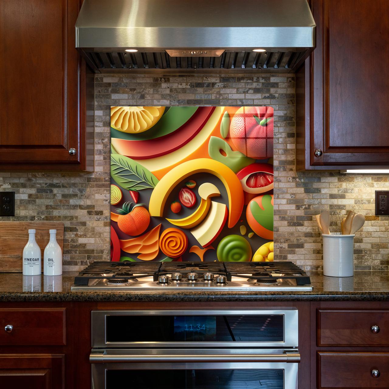 Стеклянная панель для кухни NovellaPrint Геометрия фруктов 50х50 см (1022.4)