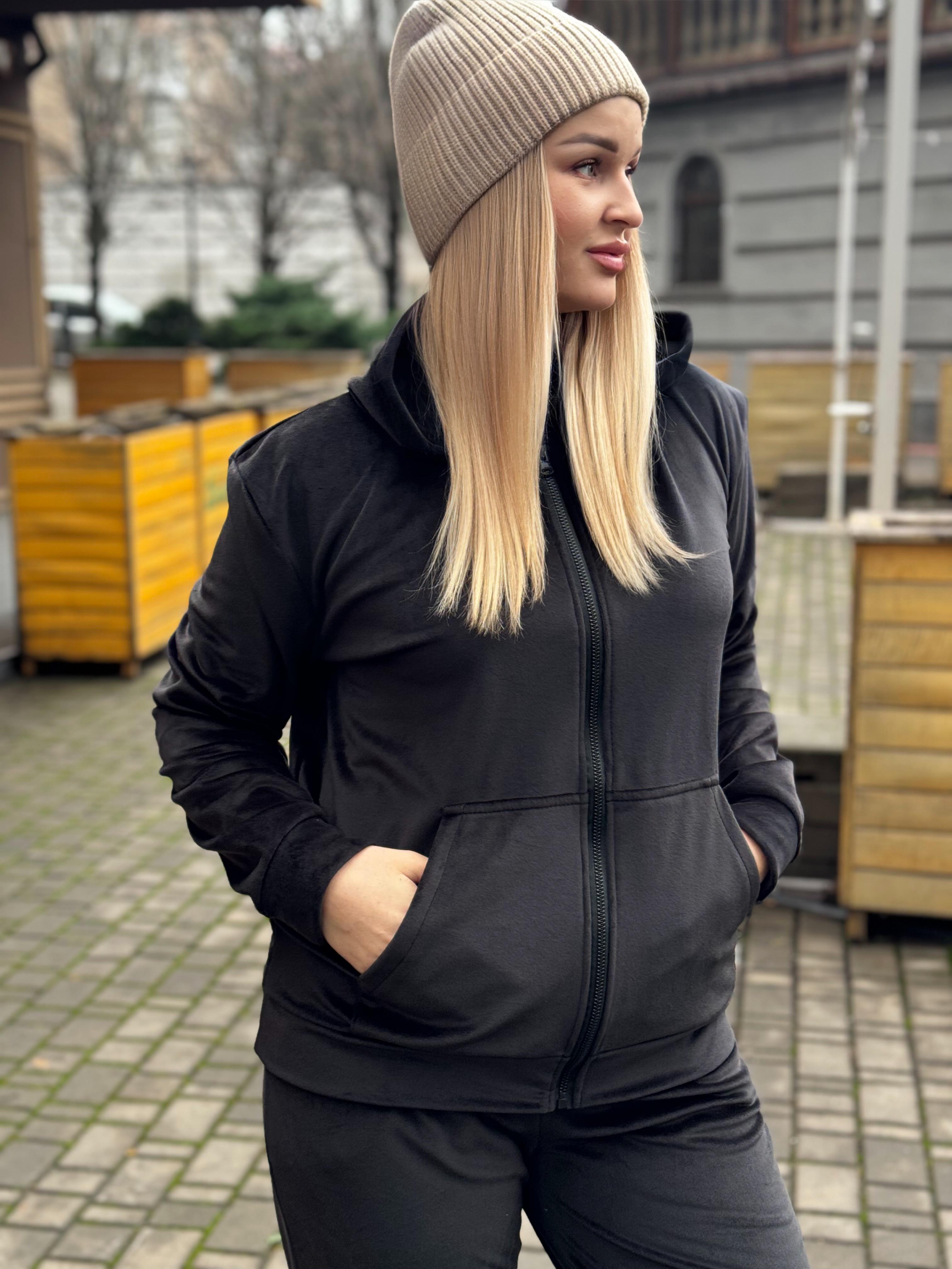 Костюм спортивный утепленный на молнии и джогеры велюр плюш на меху р. 60 Черный (SK-0012)