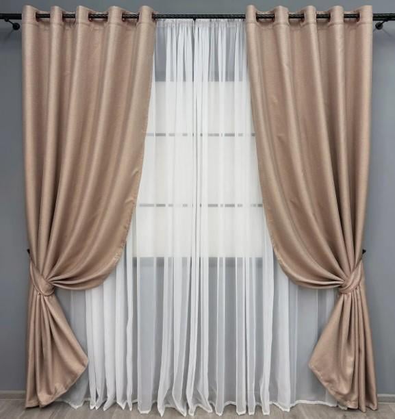 Шторы блекаут/лен мешковина однотонные 1,5х2,5 м 2 шт. Бежевый (1069ш 37-0192)