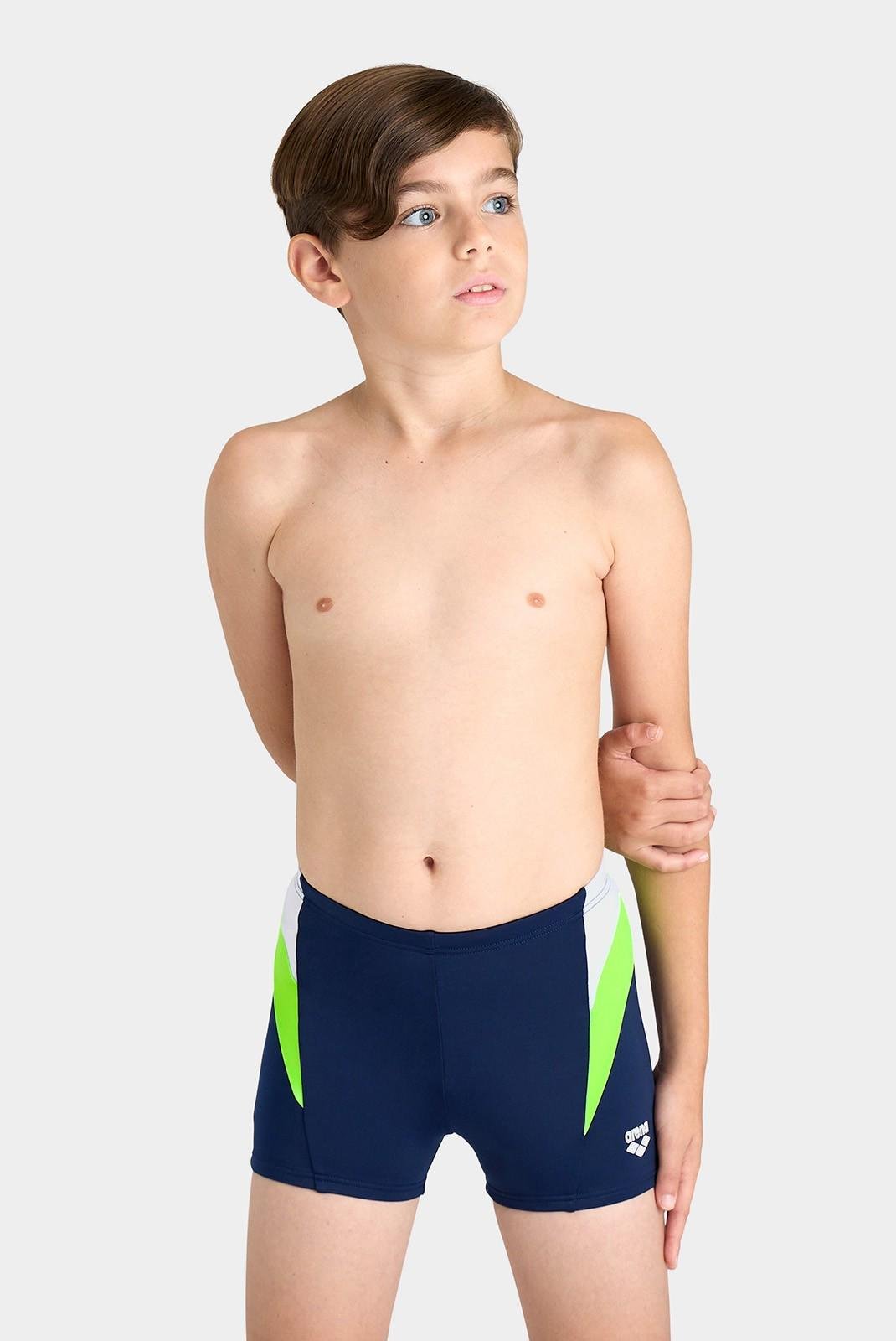 Плавки-боксеры для мальчиков Arena SWIM SHORT PANEL 140 см Темно-синий/Белый/Салатовый (006010-810)