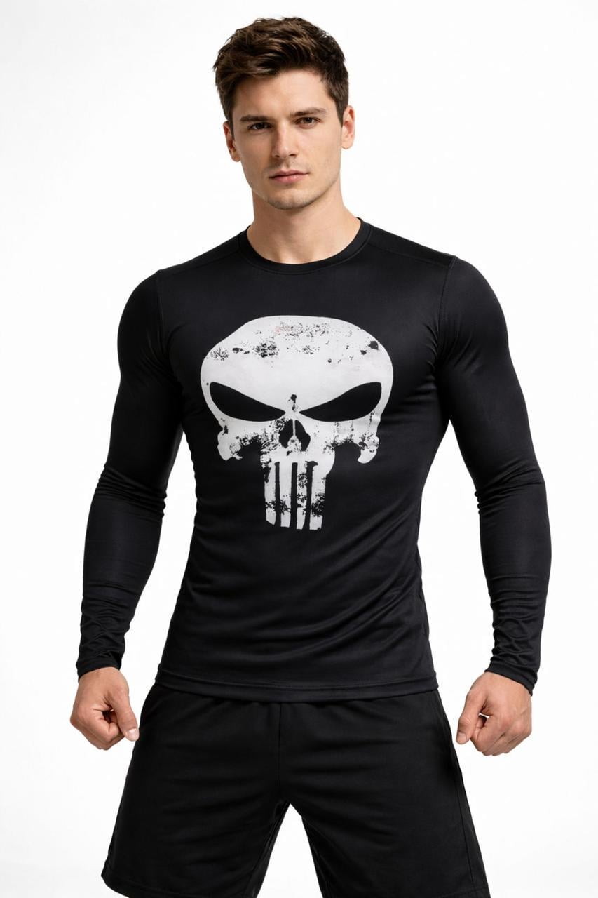 Рашгард чоловічий Jeccordi MMAfit Каратель Punisher принт Череп S Чорний