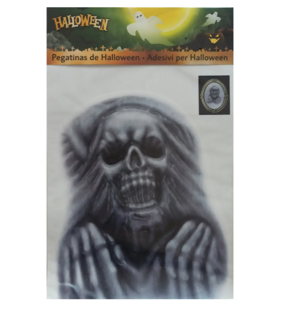 Наклейка для Хэллоуин на зеркало Скелет 37x28 см Серый (056821)