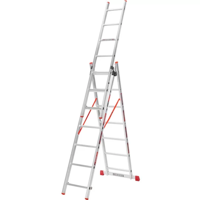 Лестница алюминиевая КВИТКА PRO 3-х секционная 3х7 ступенек (110-9307)