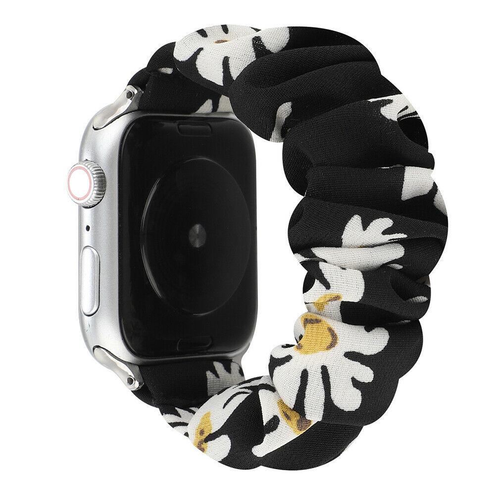 Ремешок для Apple Watch Белоснежная ромашка + резинка для волос 38-40 мм Черный