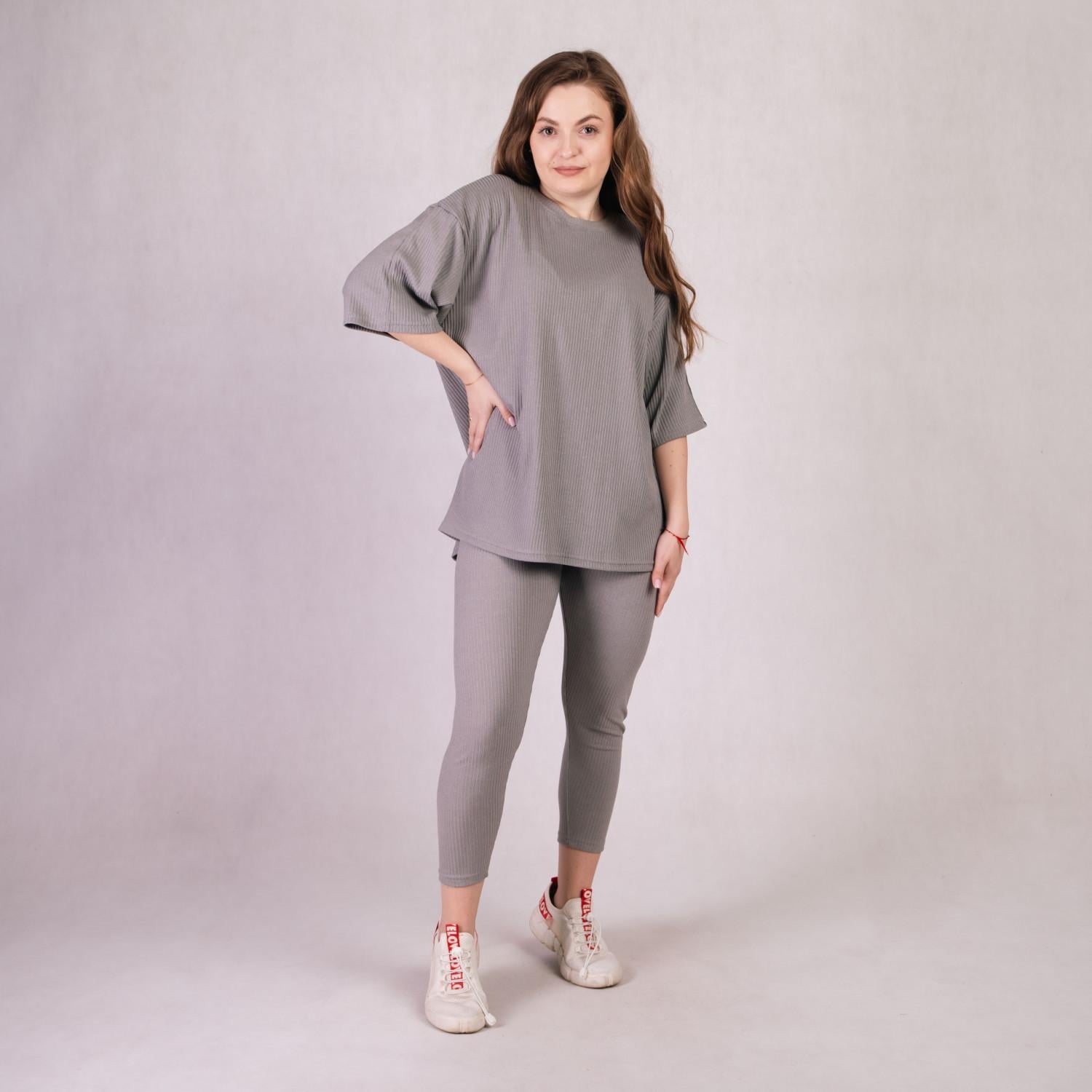 Костюм женский футболка с леггинсами рубчик Tina TN2-2134 р. 44-48 Серый