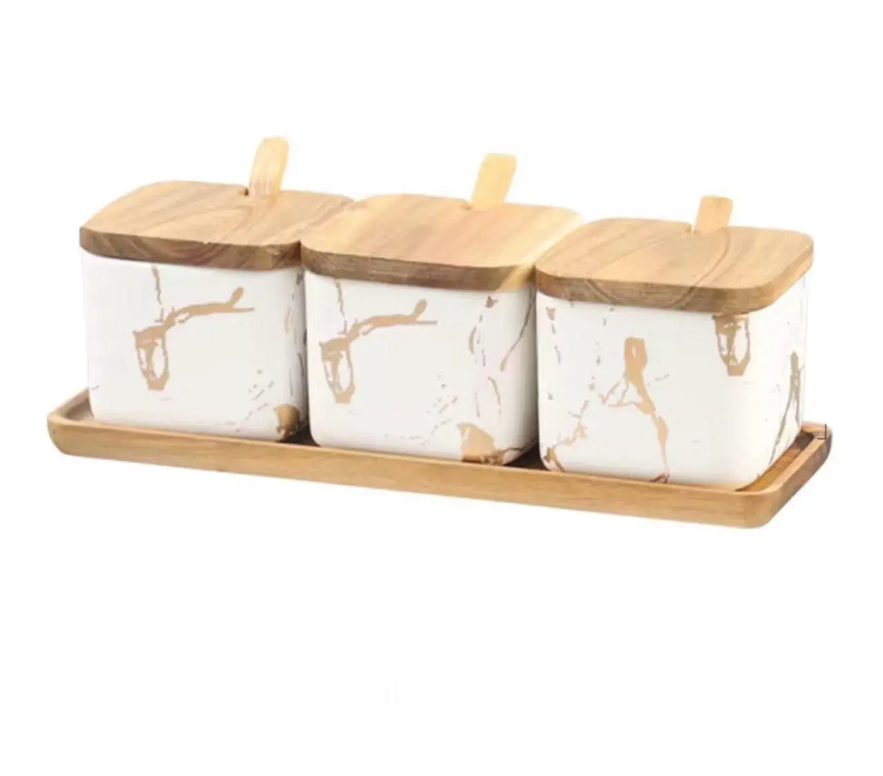 Набір керамічних ємностей з кришками для сипучих 3 шт. на підставці Білий (70019)