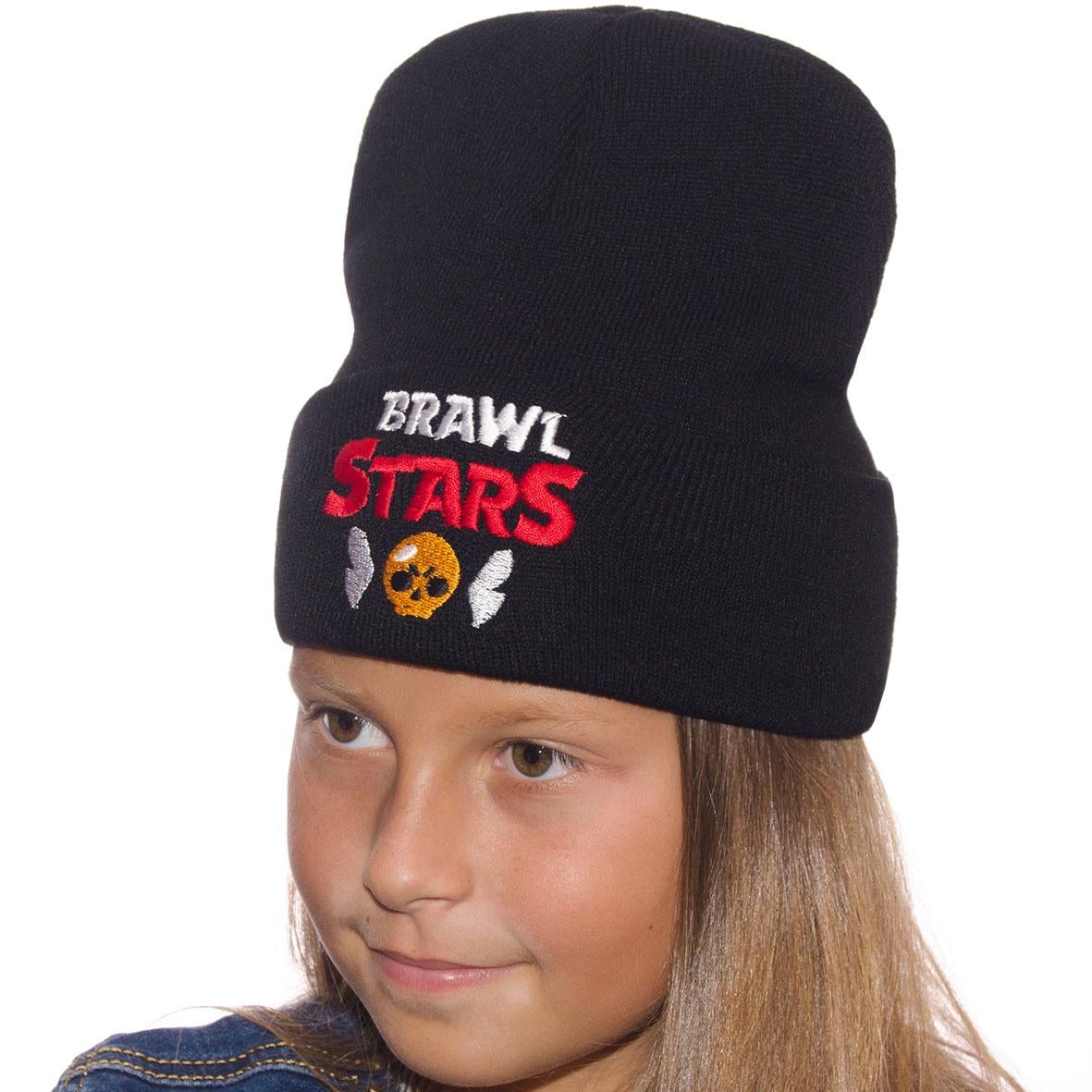 Шапка дитяча подвійна тепла з вишивкою на манжеті Brawl Stars LD20034 р. 54-56 Чорний (66627)