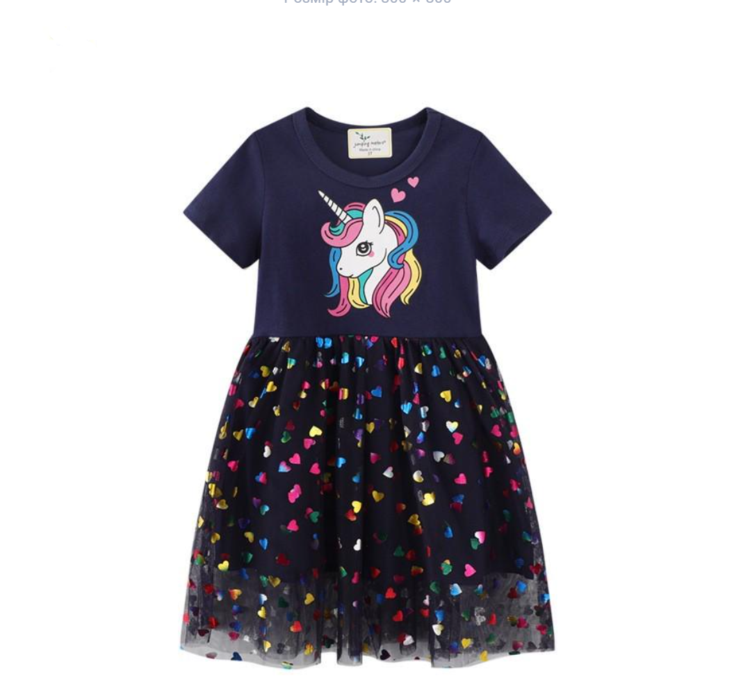 Платье детское с единорогом короткий рукав 104 см (23991784)