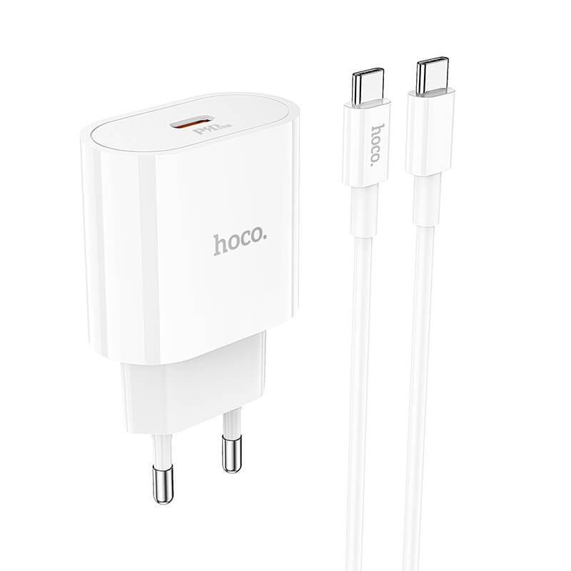 Зарядний пристрій мережевий Hoco Type-C to Type-C Cable Metro single port charger set C94A 20 Вт USB-C Білий