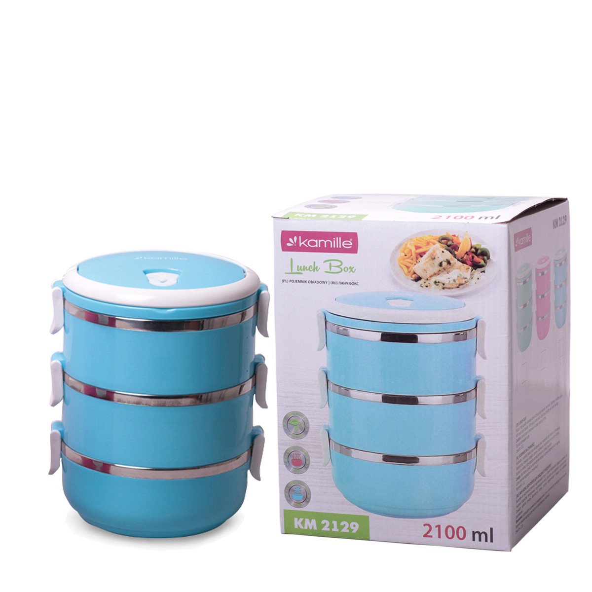 Ланч-бокс Kamille KM-2129 обеденный тройной 2100 мл Голубой