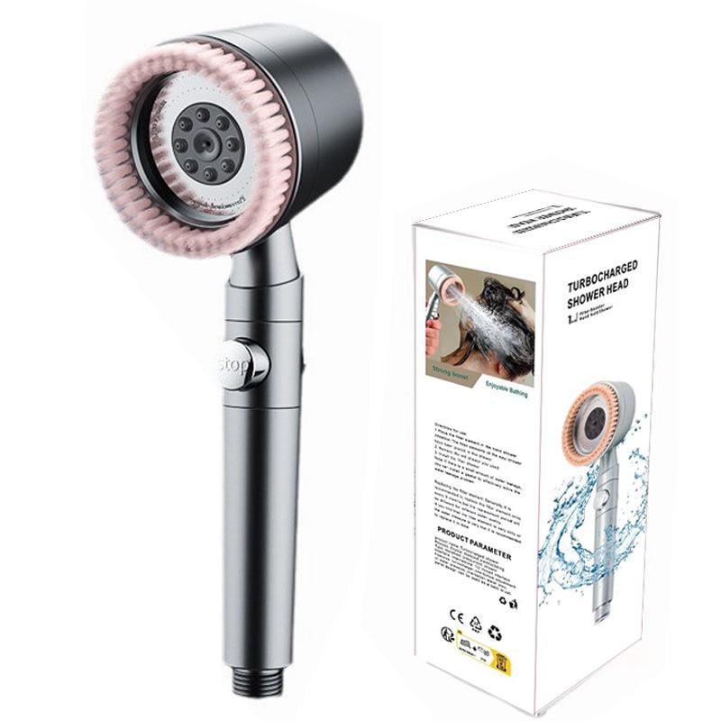 Лійка-щітка душова масажна TURBOCHARGED SHOWER HEAD Brush 5 режимів 4 фільтри Чорна (5110B)
