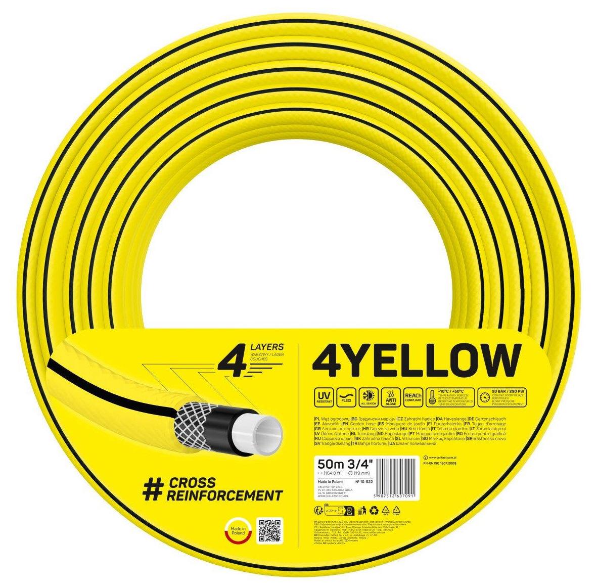 Шланг садовый Cellfast 4YELLOW 3/4" 50 м 4 слоя до 20 бар -10 - +50 °C (10-522)