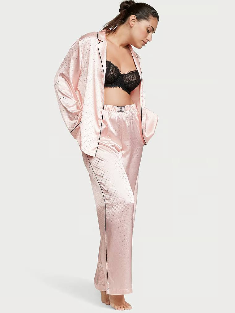 Піжама жіноча Victoria's Secret Satin Long Pajama Set сатинова M Рожевий (15304215)