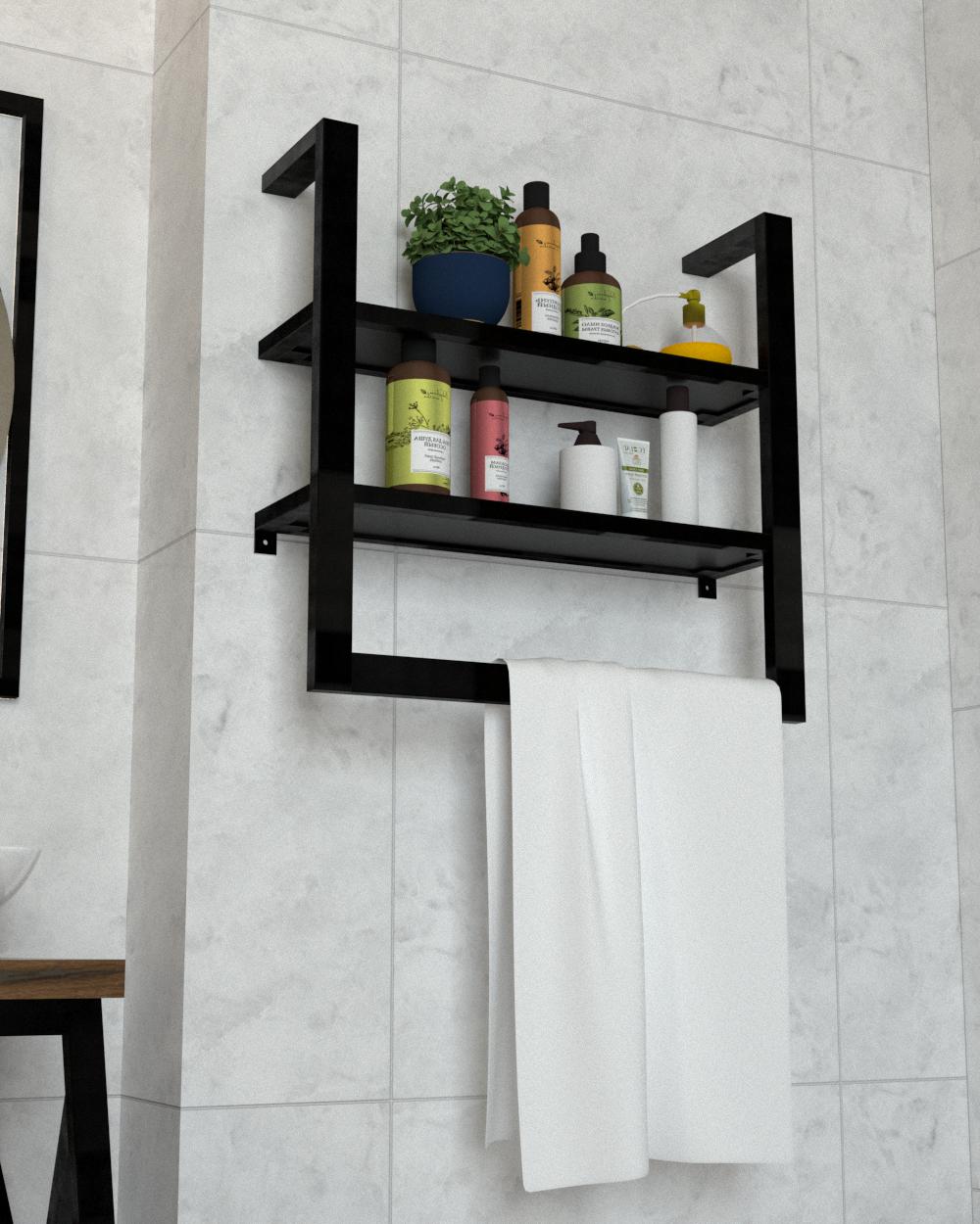 Полка настенная с держателем для полотенец EcoLoft Норра DSP-1380-5 в стиле лофт Черный (32176430)