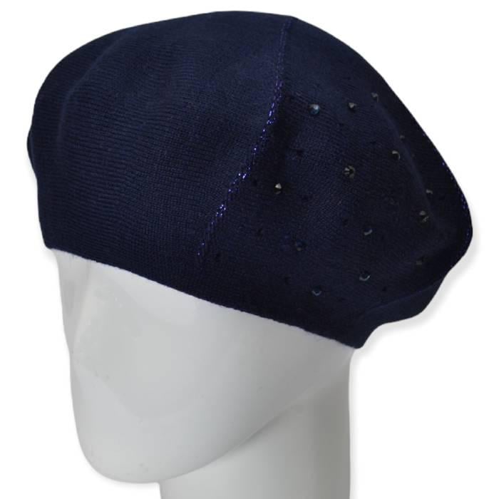 Берет женский Lirus Клевер двойной тонкой вязки со стразами р. 56-58 Синий