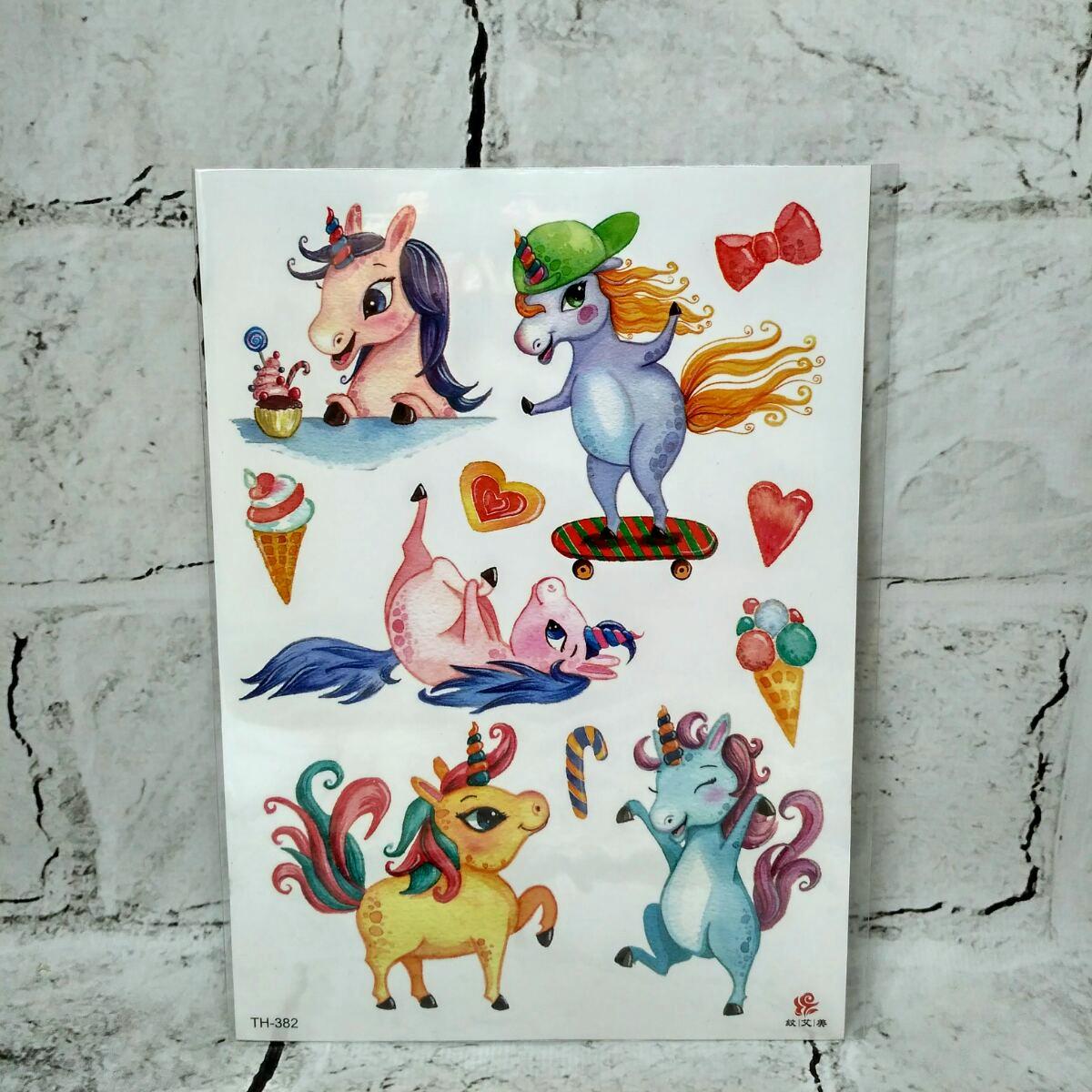 Тату временные Единороги лист 15x21см (TH-382)