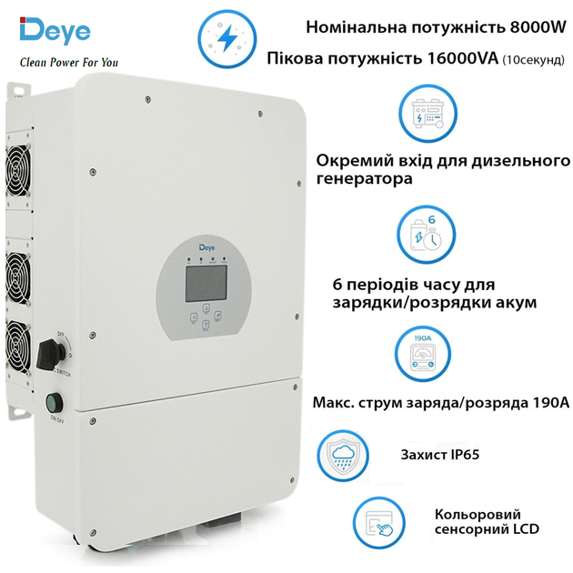 Инвентор гибридный Deye 8 кВт 1 фаза 48 В UPS ИБП (SUN-8K-SG01LP1-EU) - фото 6