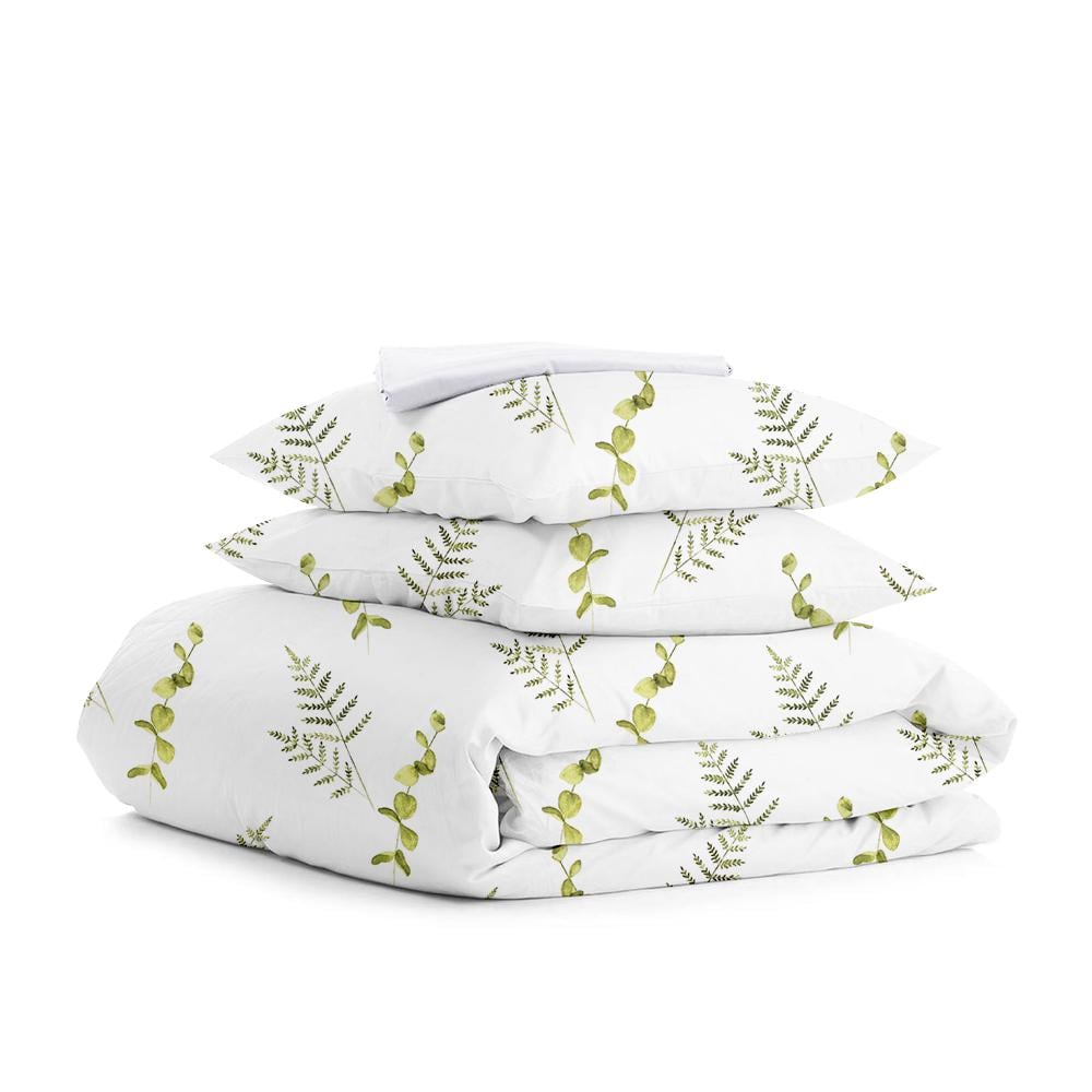 Двуспальный постельный комплект Cosas Foliage Green White 180х220 см на резинке (4822052048061)