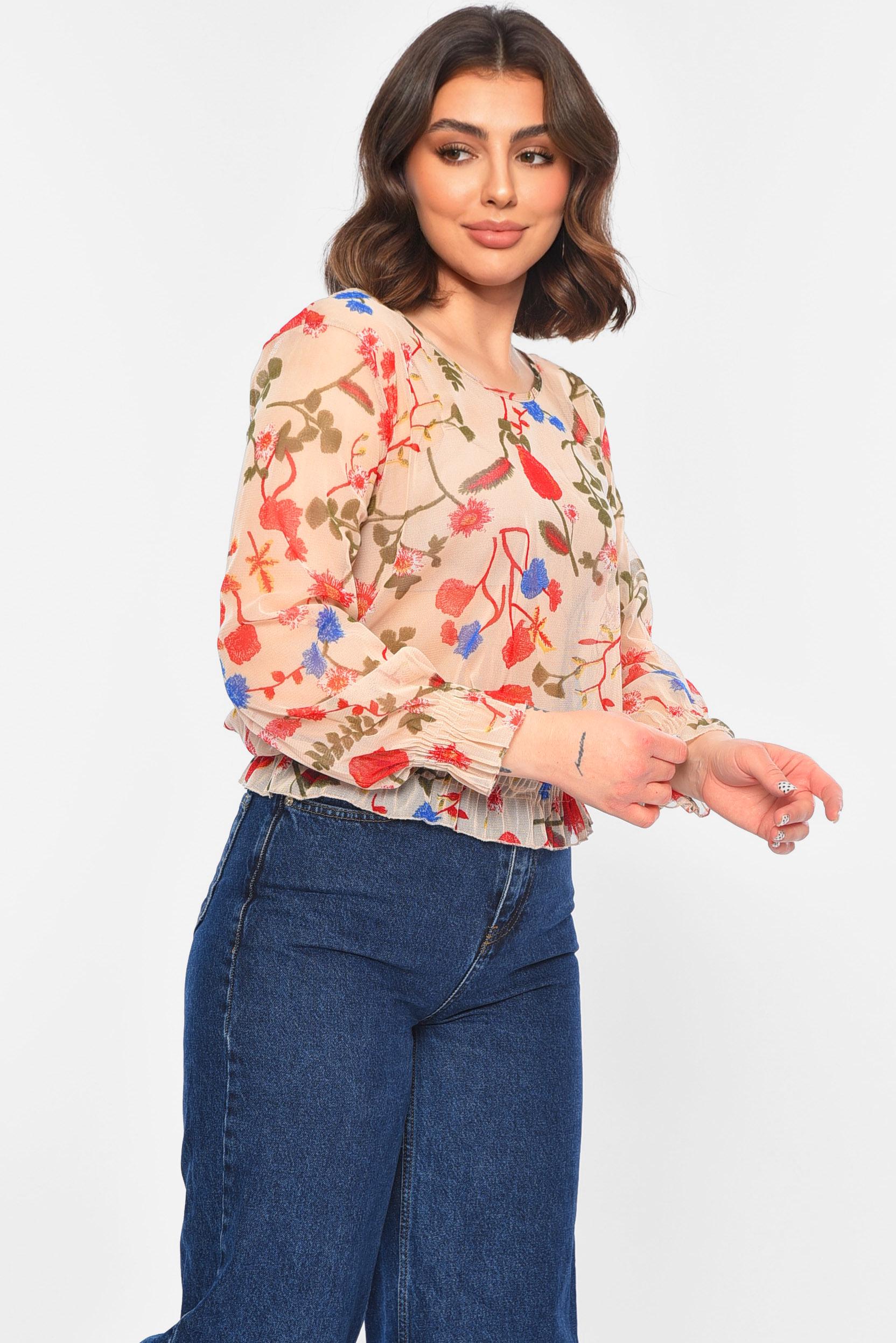 Блуза женская в сеточку с принтом р. 42 Бежевый (173815) - фото 2