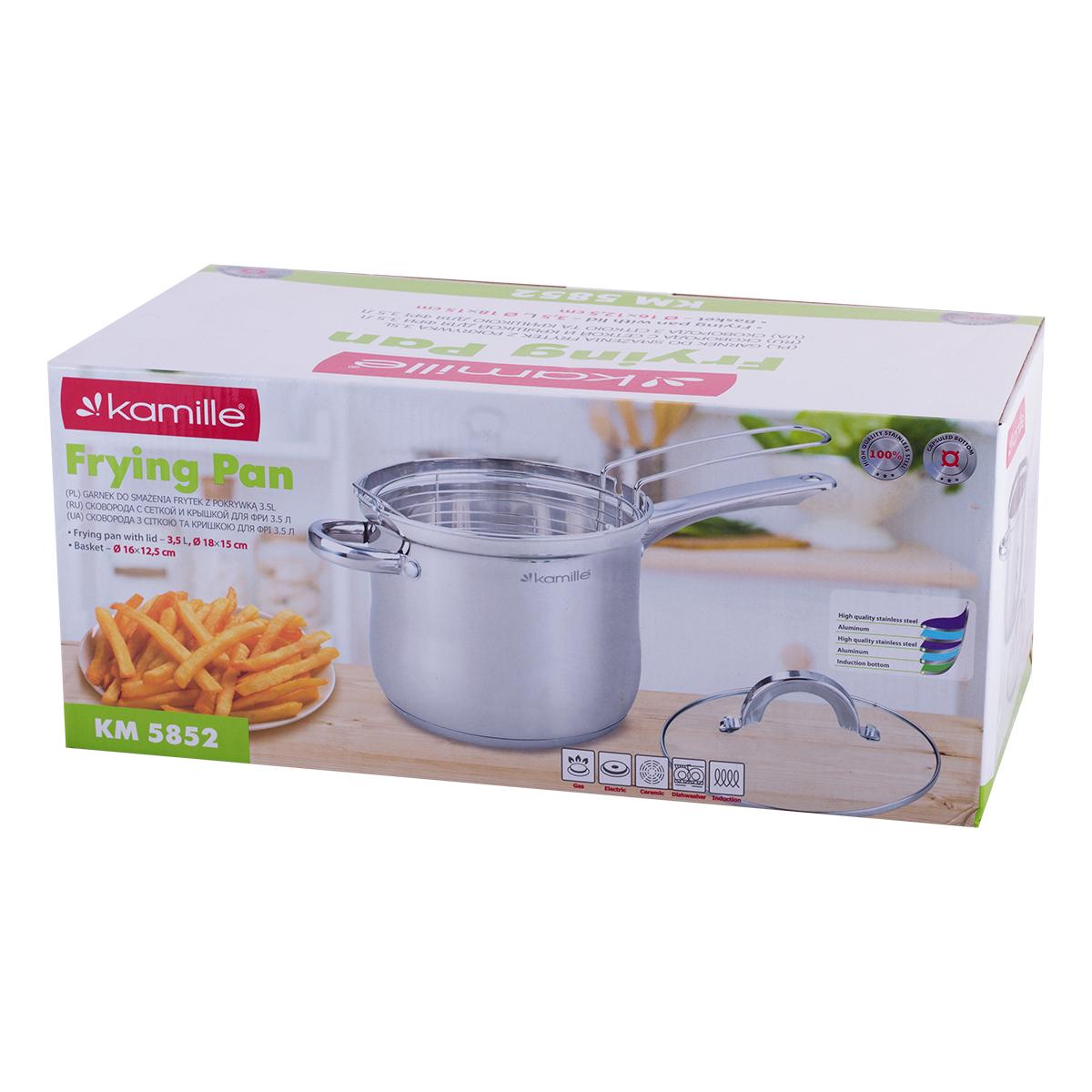 Кастрюля-фритюрница Kamille KM-5852 из нержавеющей стали со стеклянной крышкой и дуршлагом 3,5 л Стальной (124-84-5852) - фото 10 Кастрюля-фритюрница Kamille KM-5852 из нержавеющей стали со стеклянной крышкой и дуршлагом 3,5 л Стальной (124-84-5852) - фото 10