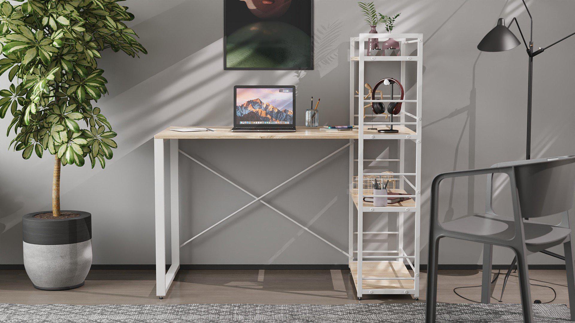 Письмовий стіл Ferrum-decor Konekt з етажеркою метал/ДСП 16 мм Білий/Дуб Артизан (FRD-104226) - фото 1 Письмовий стіл Ferrum-decor Konekt з етажеркою метал/ДСП 16 мм Білий/Дуб Артизан (FRD-104226) - фото 1