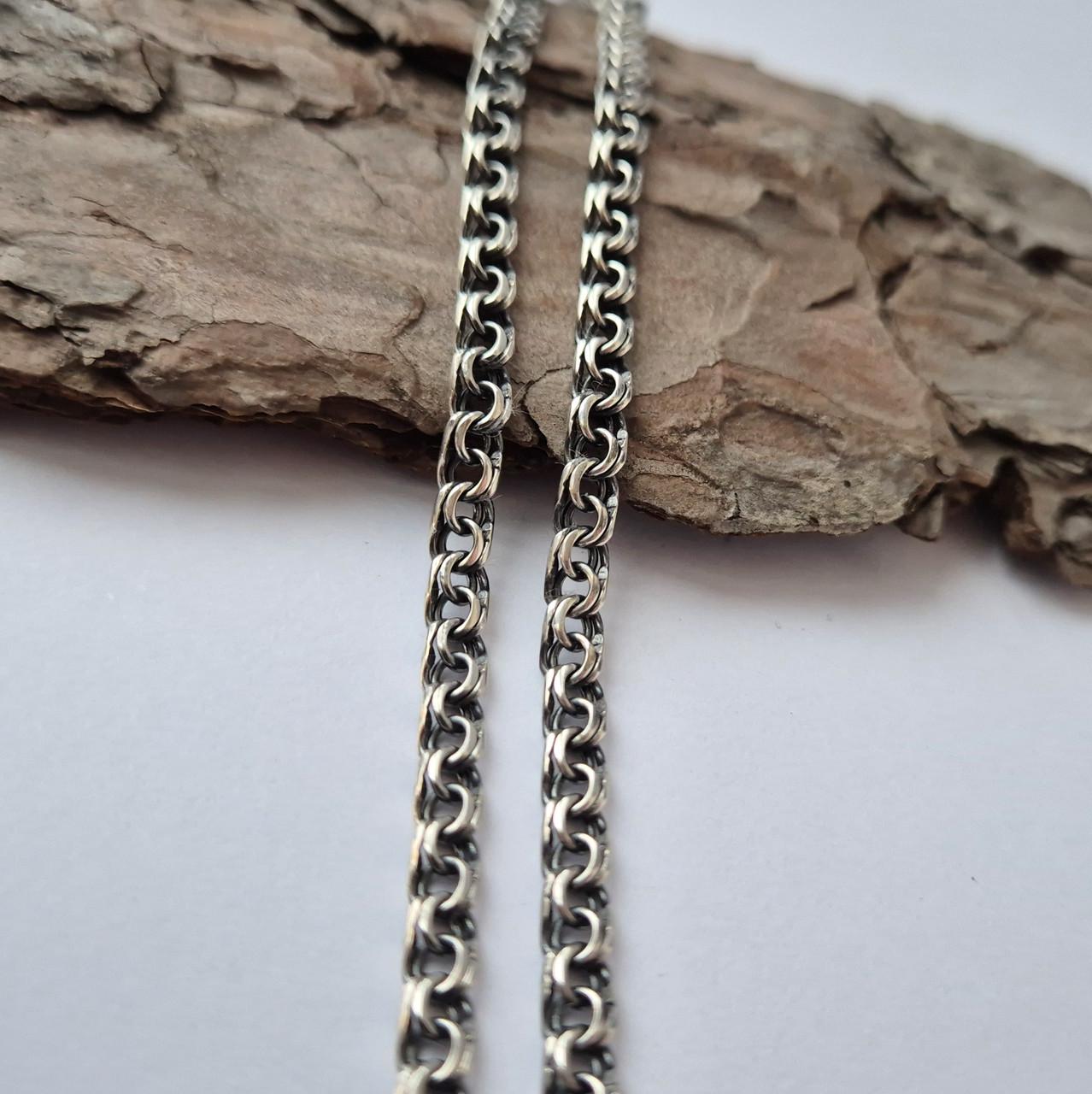 Цепочка серебряная плоский бисмарк серебро 925 пробы черненное 13,38 г 50 cм (6015)