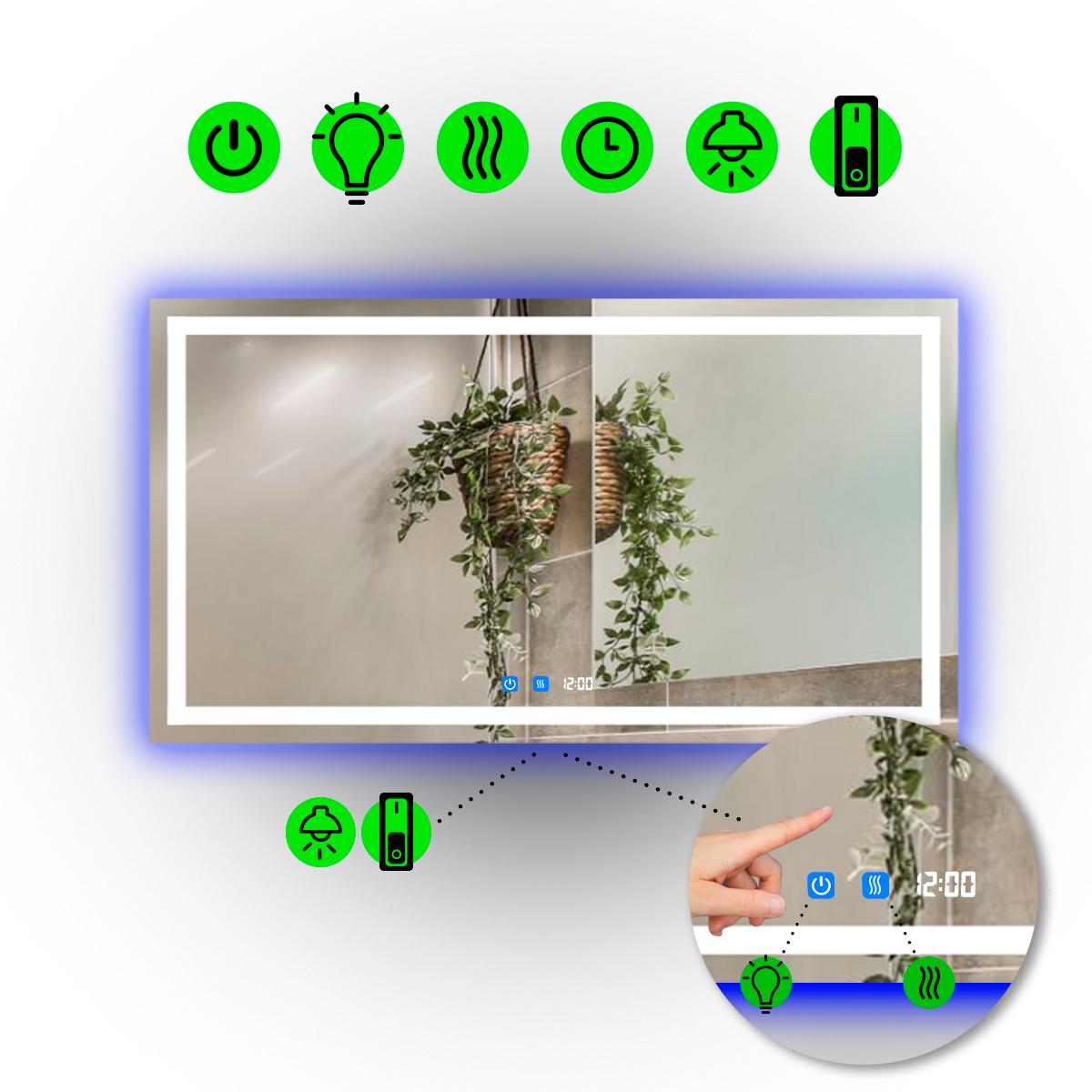 Дзеркало Karnet Led з двома сенсорами годинником механічним вмикачем та підігрівом 80x60 см (Karnet/800x600/214151/26/1)