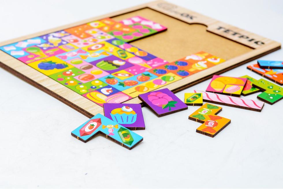 Пазл сортер дерев'яний для дітей PuzzleOK Тетріс Солодощі 30 деталей - фото 3