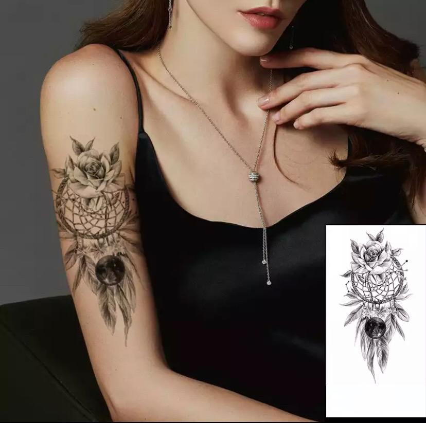 Тату тимчасове водостійке 3D велике Ловець снів з квіткою FF-112 18х8,5 см (4419569) - фото 3