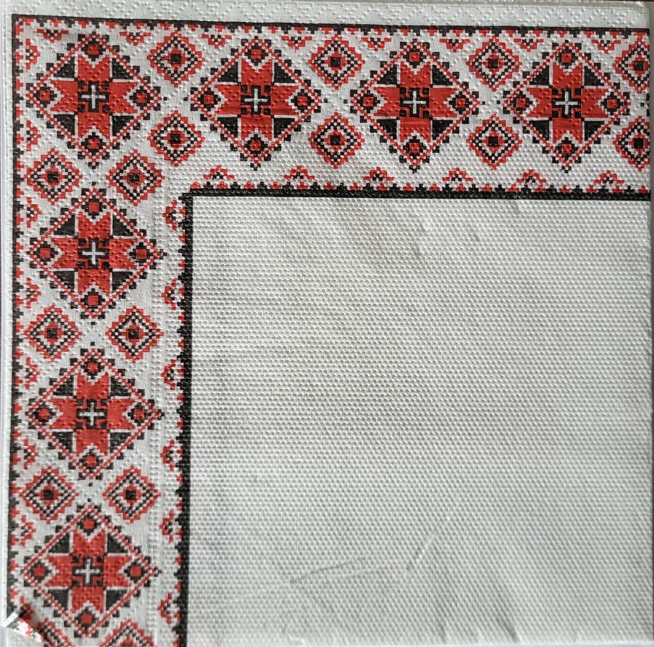 Салфетки столовые бумажные Sharm Вышиванка красно-черная 33х33 см 20 шт. (31514066)