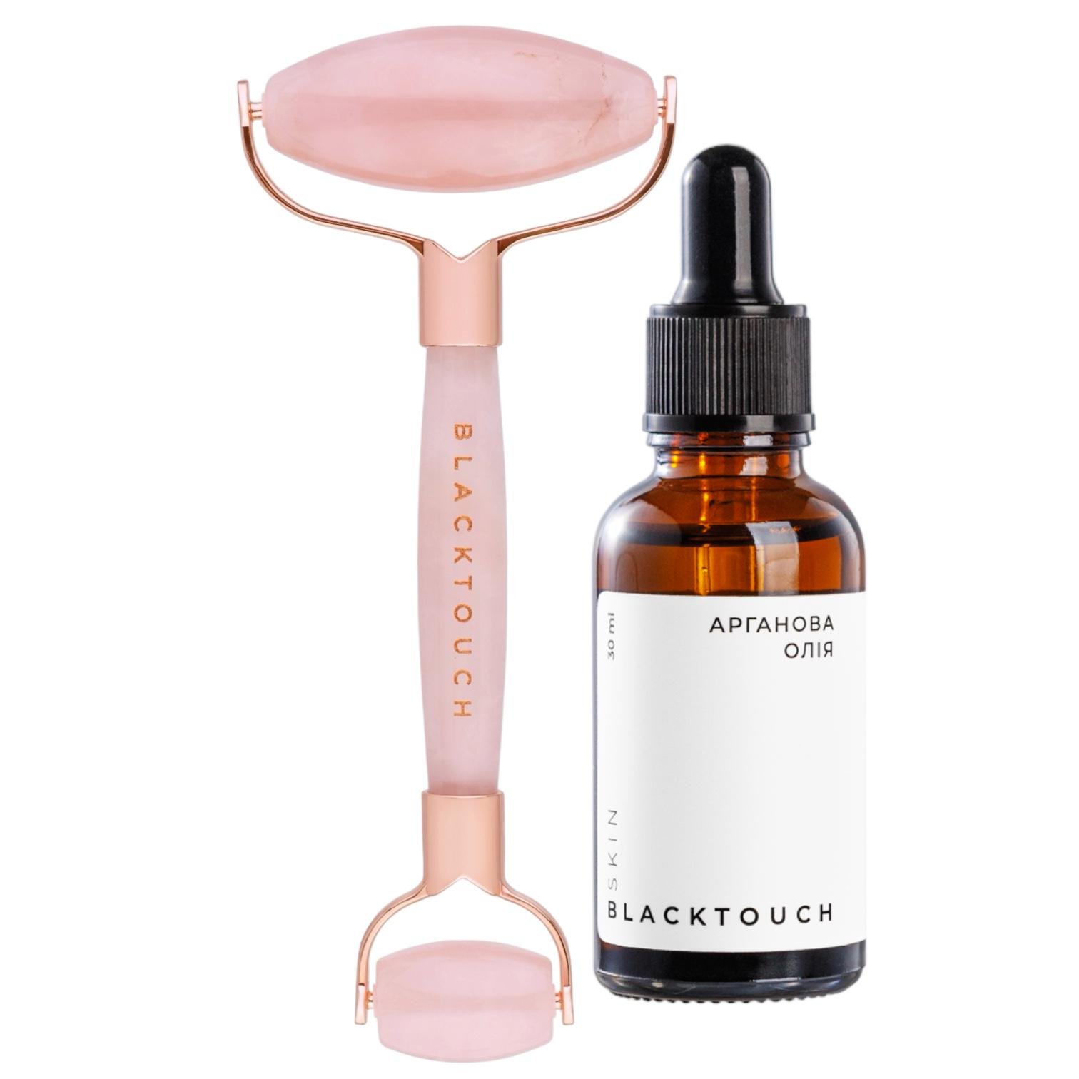 Комплект ролик з рожевого кварцу та арганова олія для обличчя (1513)