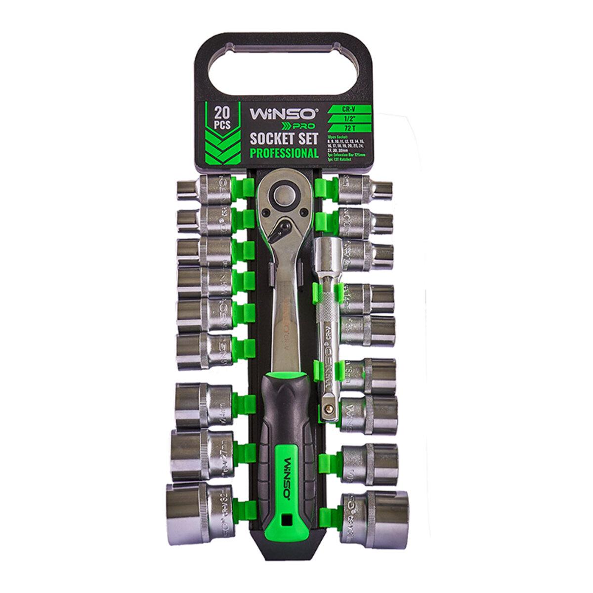 Набор торцевых головок с трещоточкой и удлинителем Winso Pro 1/2" 72 Т CR-V 20 шт. 8-32 мм