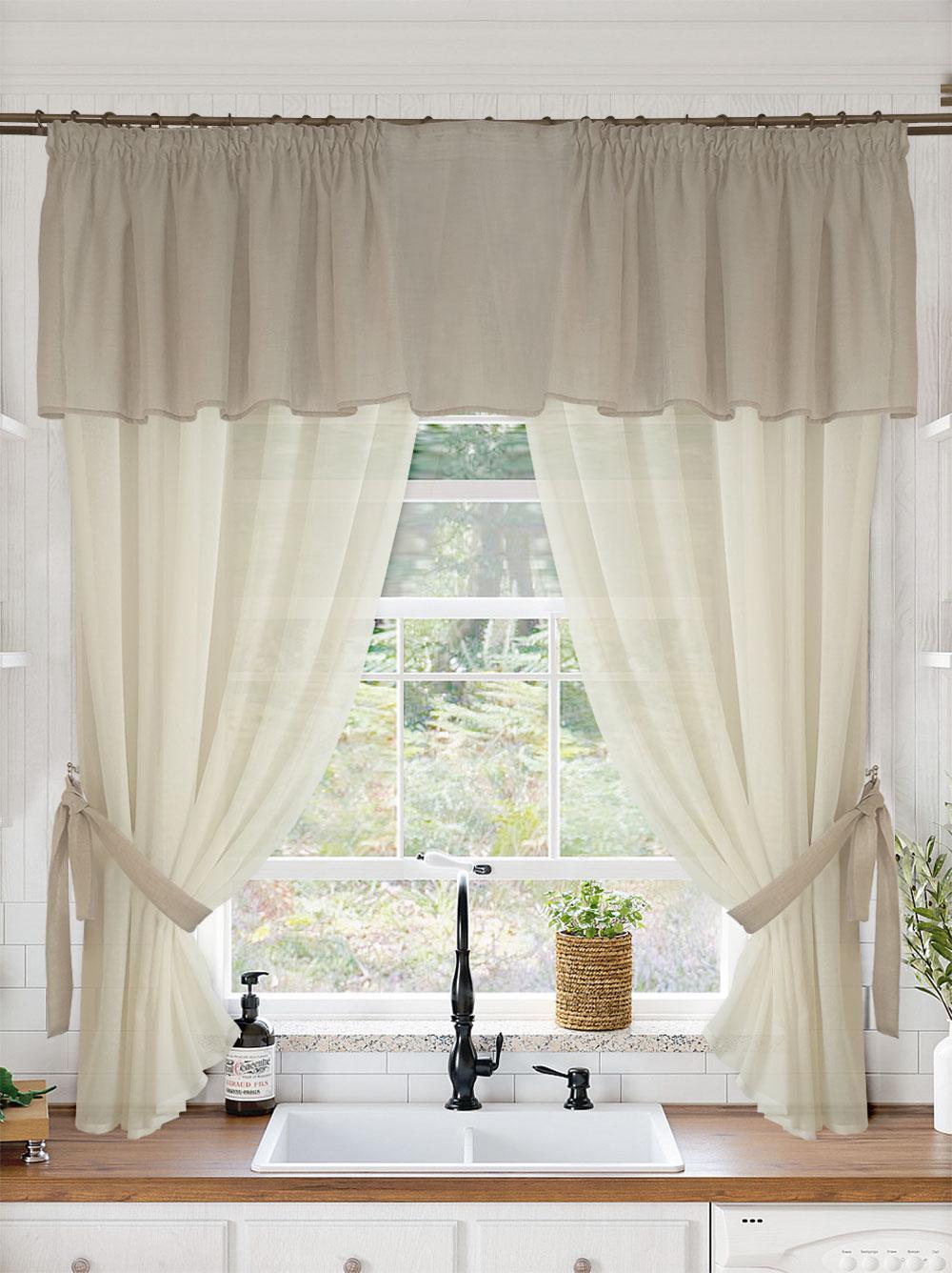 Комплект тюль на кухню Дублін льон 280х170 см 5 пр. Бежевий/Кремовий (Dublin 105-krem) - фото 1 Комплект тюль на кухню Дублін льон 280х170 см 5 пр. Бежевий/Кремовий (Dublin 105-krem) - фото 1