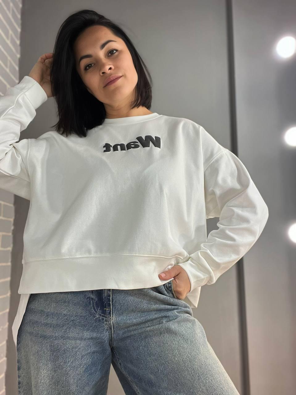 Світшот жіночий U S 293 WANT широкий попереду OS Білий (1512) - фото 6