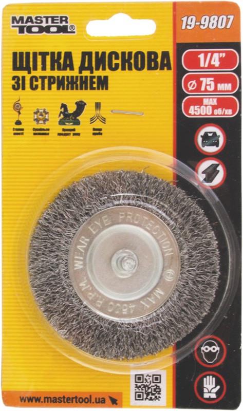 Щітка дискова Mastertool з рифленого дроту D75 мм зі стрижнем 1/4 (19-9807)