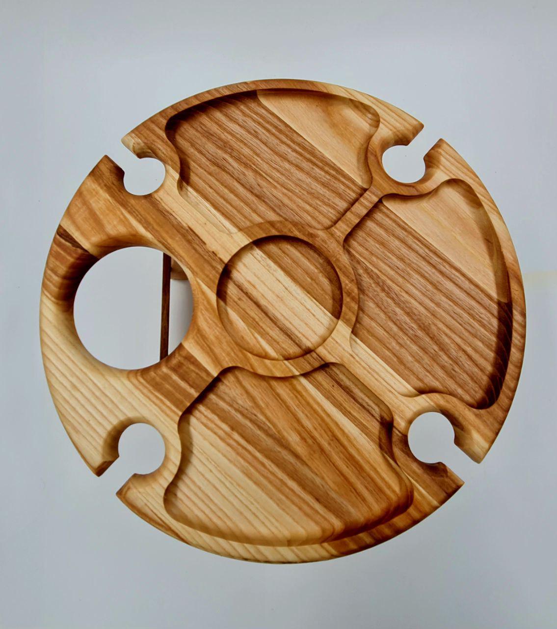 Столик деревянный винный на складных ножках древесина дуб d 35 см 14 см - фото 4