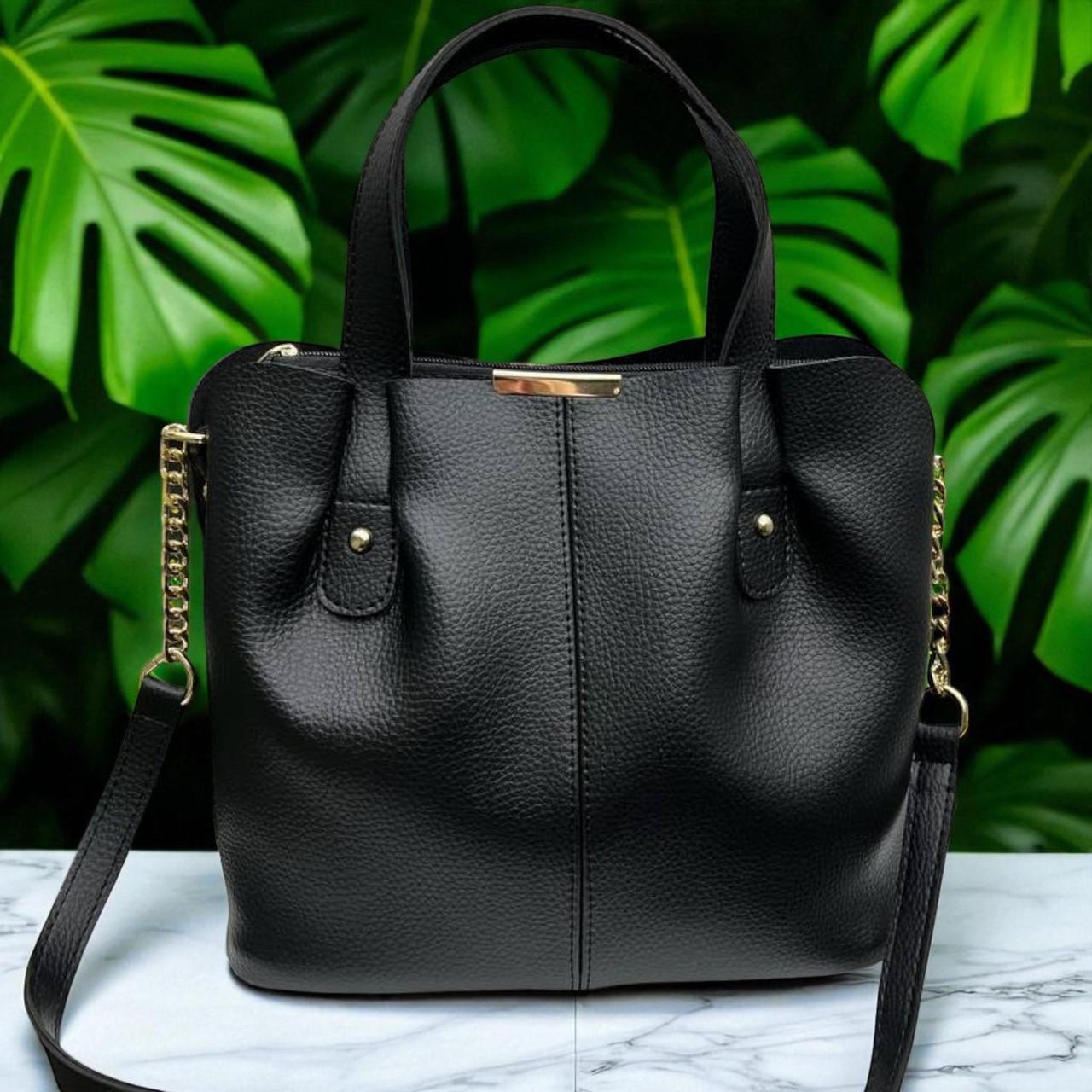 Сумка большая вместительная элегантная через плечо из экокожи Черный