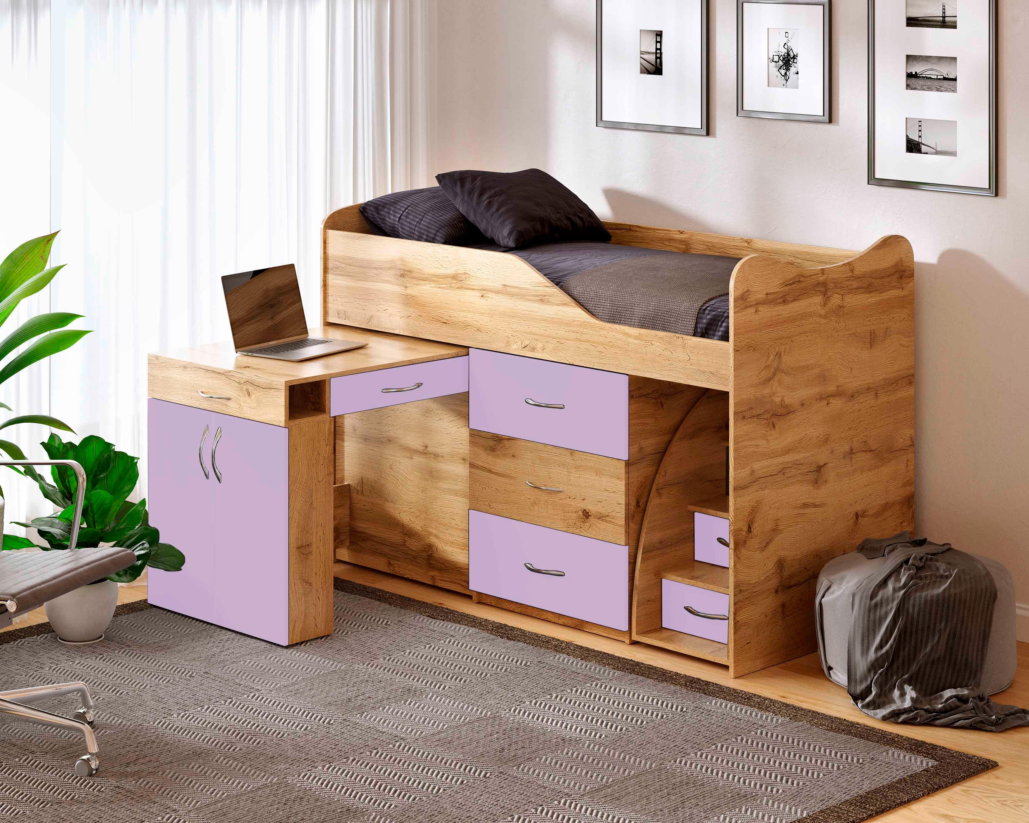 Кровать-комната со столом Viorina-Deko Bed Room №5 из ламинированной ДСП 80х180 см Дуб тахо/Лаванда (54540)