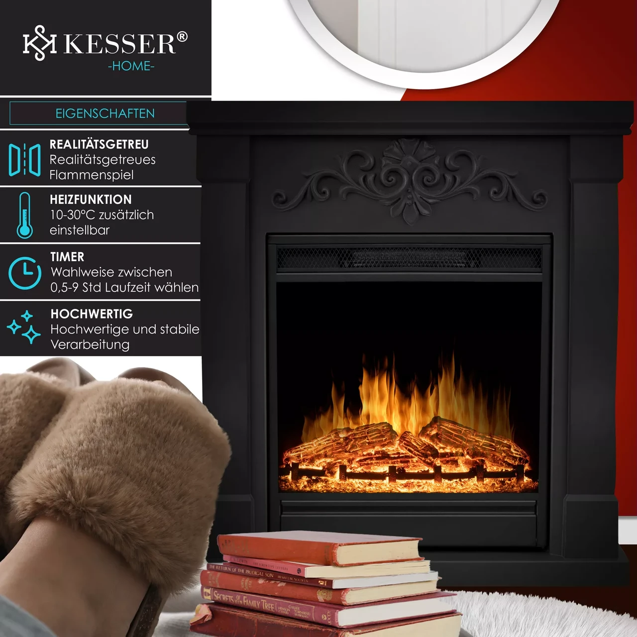 Електрокамін KESSER Німеччина 67,5x60x22,5 см Чорний (24386792) - фото 7