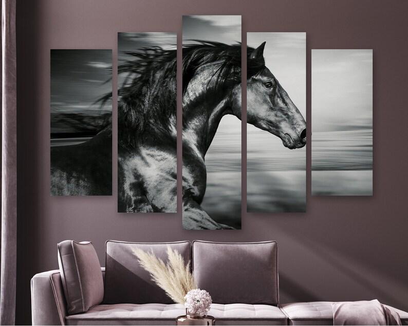 Модульная картина на холсте из пяти частей KIL Art Тёмная лошадь 112x68 см (M51_M_74)