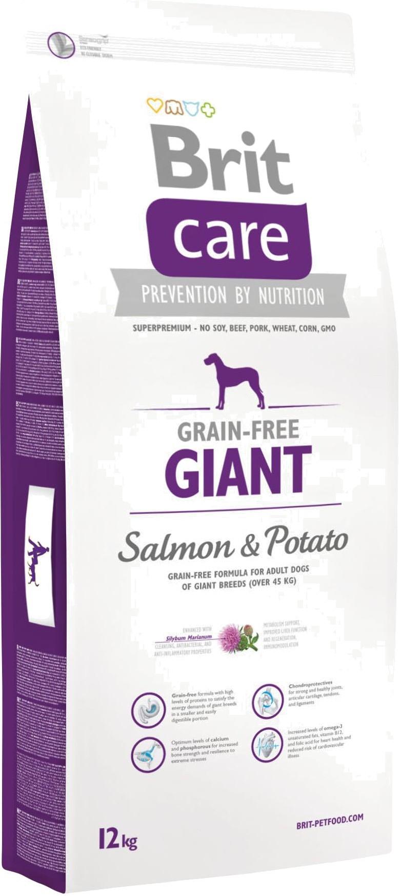 Сухой корм для собак весом от 45 кг Brit Care GF Giant Salmon & Potato 12 кг (8595602510221)