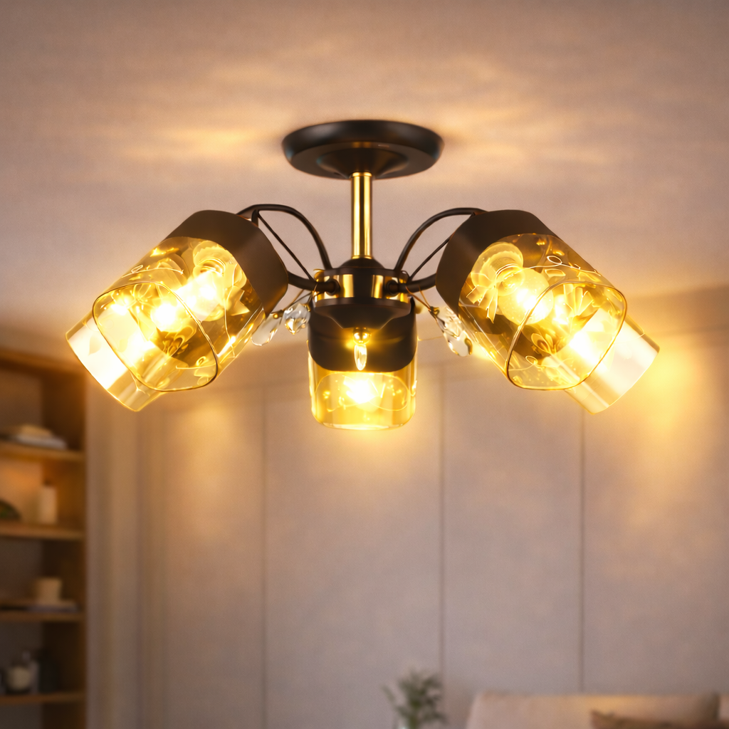 Люстра Sirius на пять стеклянных плафонов под лампу Е27 Черный/Золотой (B A3428/5)