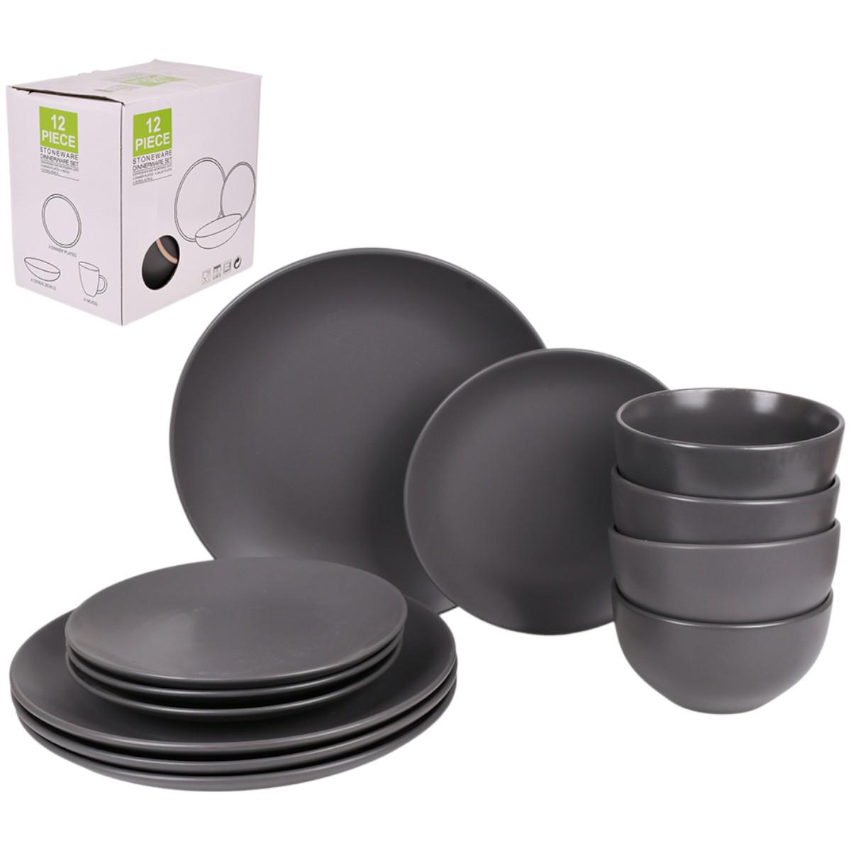 Набор столовой посуды Piece Stoneware 12 предметов Темно-серый (MC5581-3)