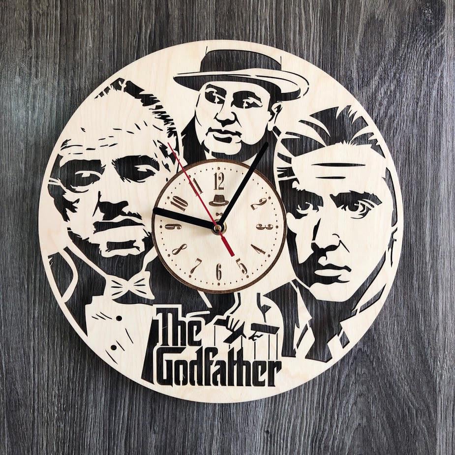 Часы круглые большие из дерева в гостиную Крестный отец