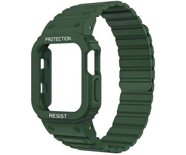 Ремешок Silicone Magnetic с защитным чехлом для Apple Watch 38/40/41 мм Темно-зеленый