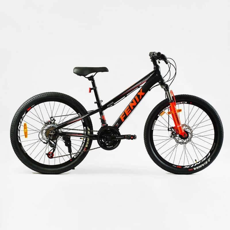 Велосипед cпортивный Corso FENIX 24" 21 скорость алюминиевая рама 11" переключатели Saiguan Black/Orange (138035)